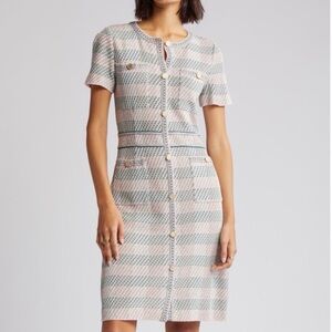 Misook Bold Stripe Plaid Knit Dress XL Pink Green Easter AKA